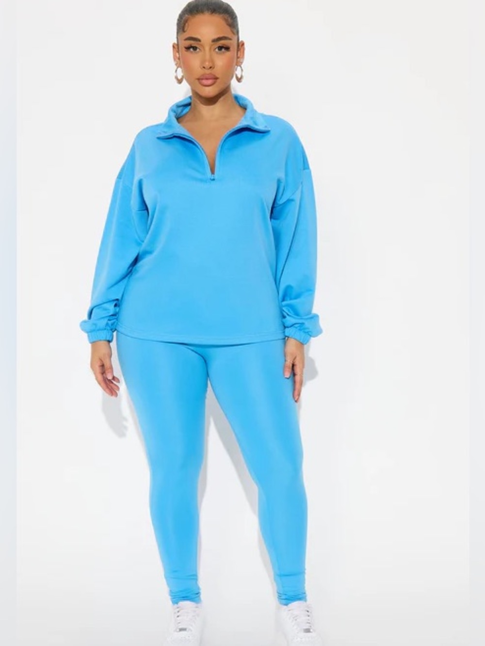 Fashion Nova Bright Blue Quarter-Zip Pullover & Legging Set